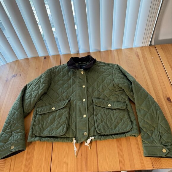 J. Crew Limited Edition Cropped Quilted Barn Jacket Green Corduroy Collar M - Picture 4 of 10